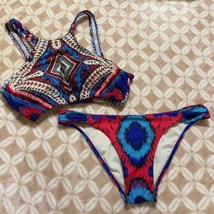 Swimsuit top and bottoms.